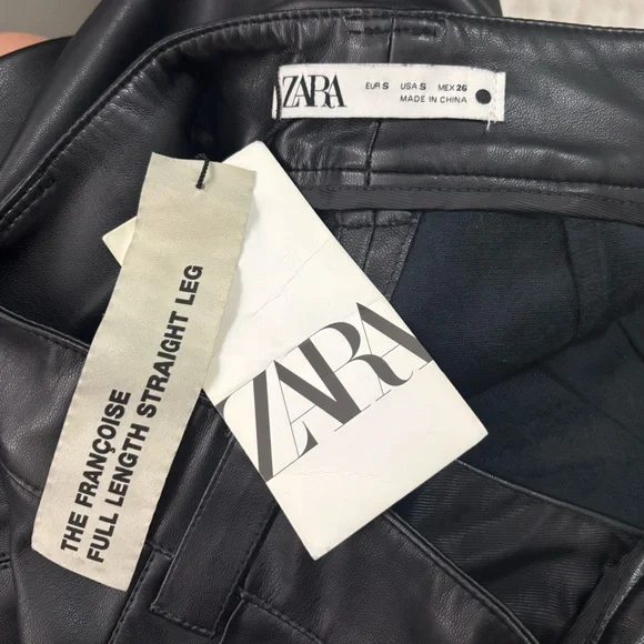 NWT ZARA Women’s Black High-Waisted Leather Pants - Picture 9 of 14
